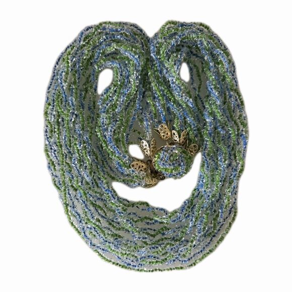 Vintage Japanese 70's Glass Seed Bead & Faceted Crystal Multi-Strand Necklace - Picture 8 of 10